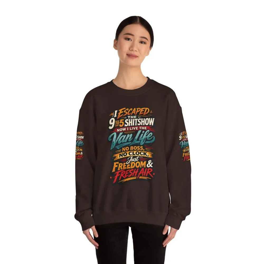 Unisex Heavy Blend™ Crewneck Sweatshirt — "I Escaped The 9 To 5" Design F**K-Line
