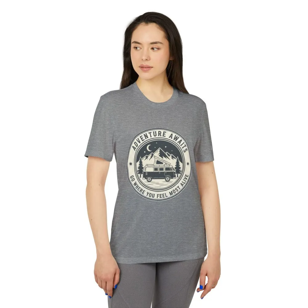 T-Shirt(Adidas) - 'Adventure Awaits-Go Where You Feel Most Alive' (Front + back printed)