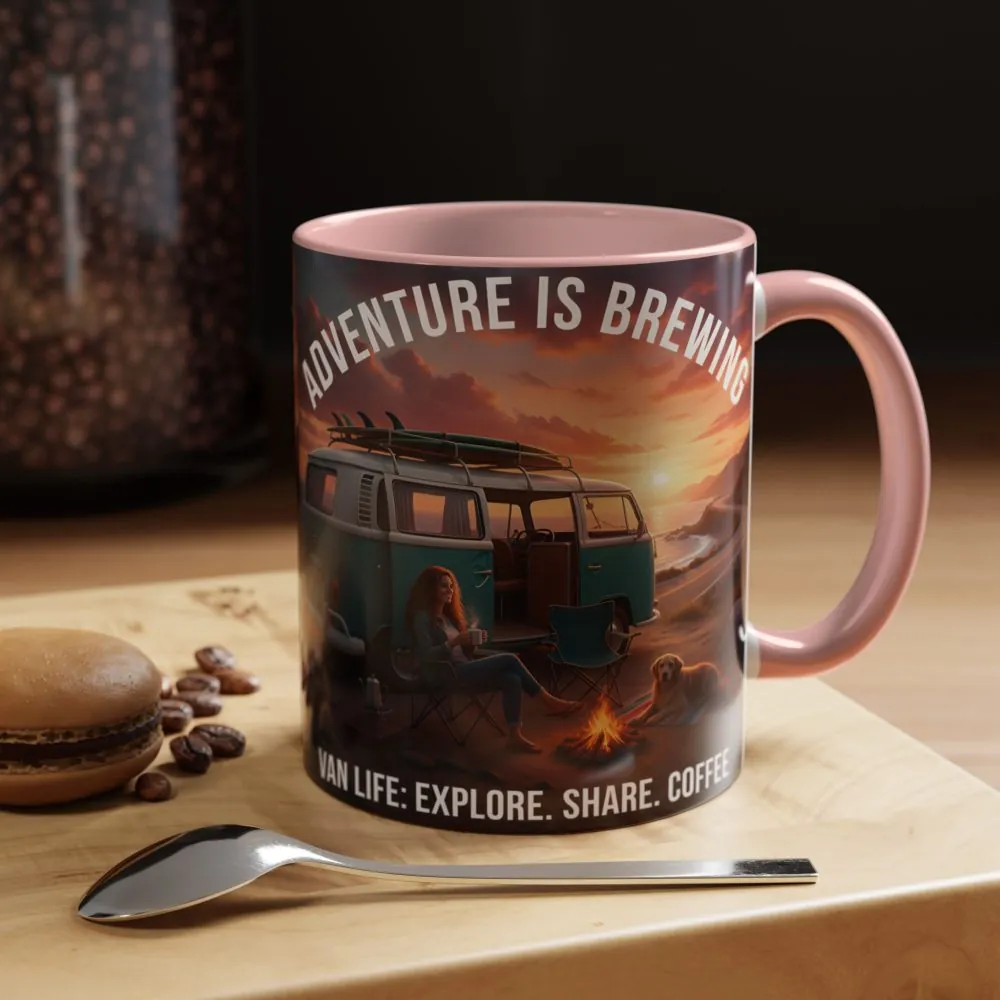 Accent Coffee Mug (11, 15oz) — "Adventure is brewing"
