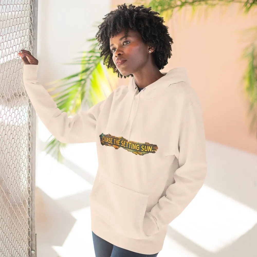 Three-Panel Fleece Hoodie - "Chase The Settings Sun" Design Cubic-Line