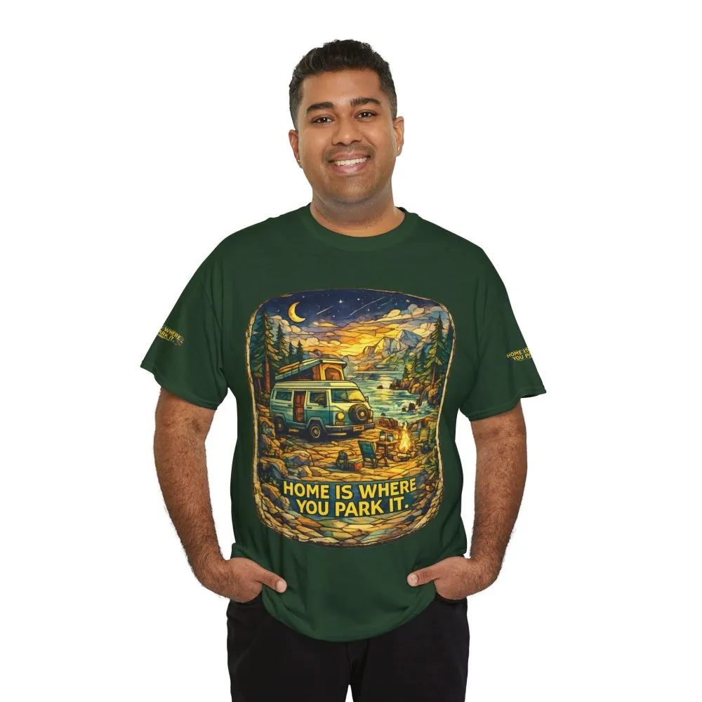 Unisex Heavy Cotton Tee — "Home Is Where You Park It" Design Cubic-Line
