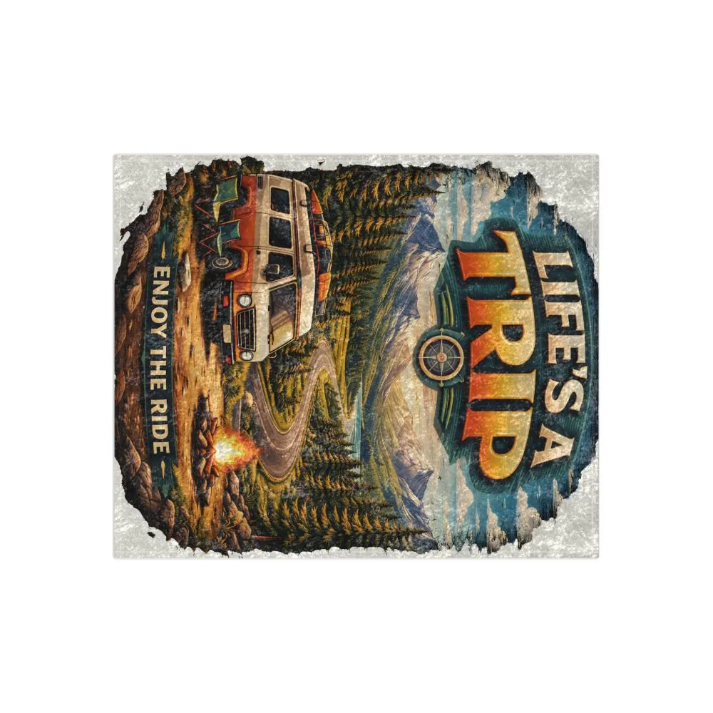 Crushed Velvet Blanket —"Life s A Trip" Design Scenic-Line (Campervan)