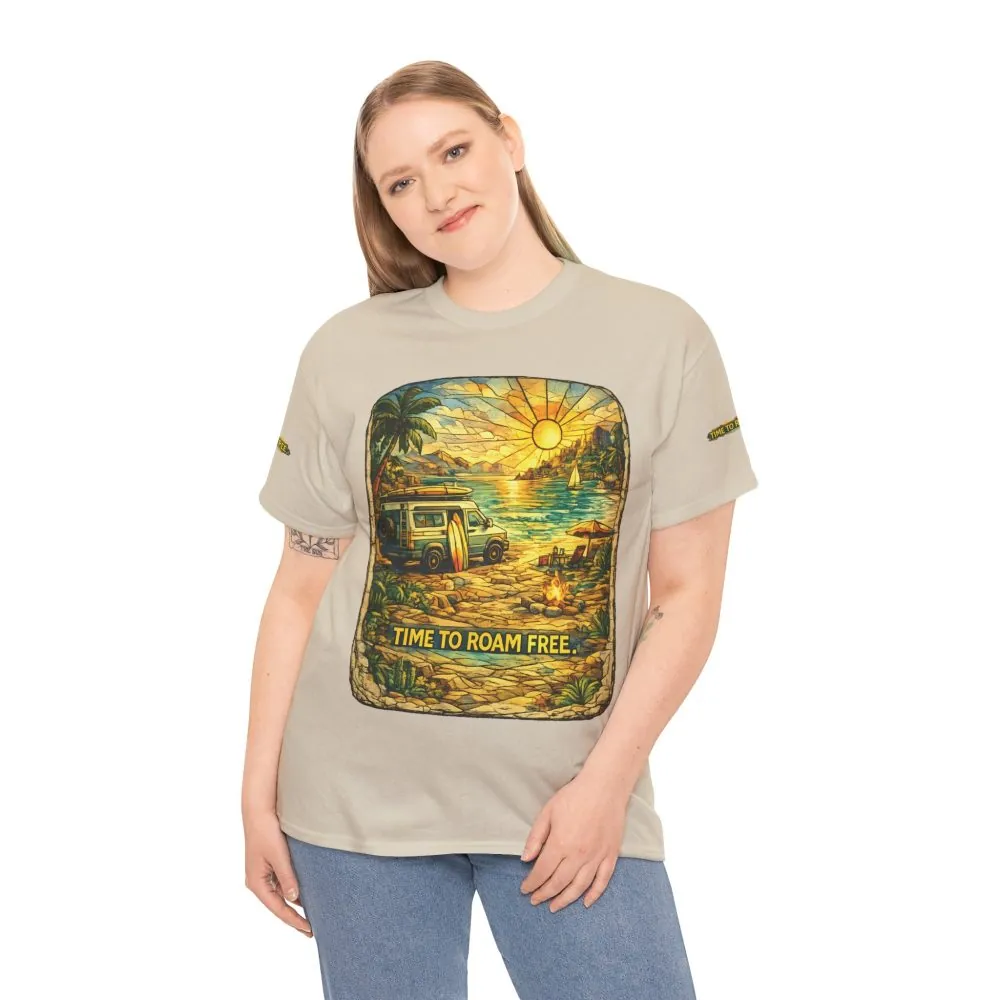 2126565671034493245_2048.jpeg Unisex Heavy Cotton Tee — "Time To Roam Free" Design Cubic-Line
