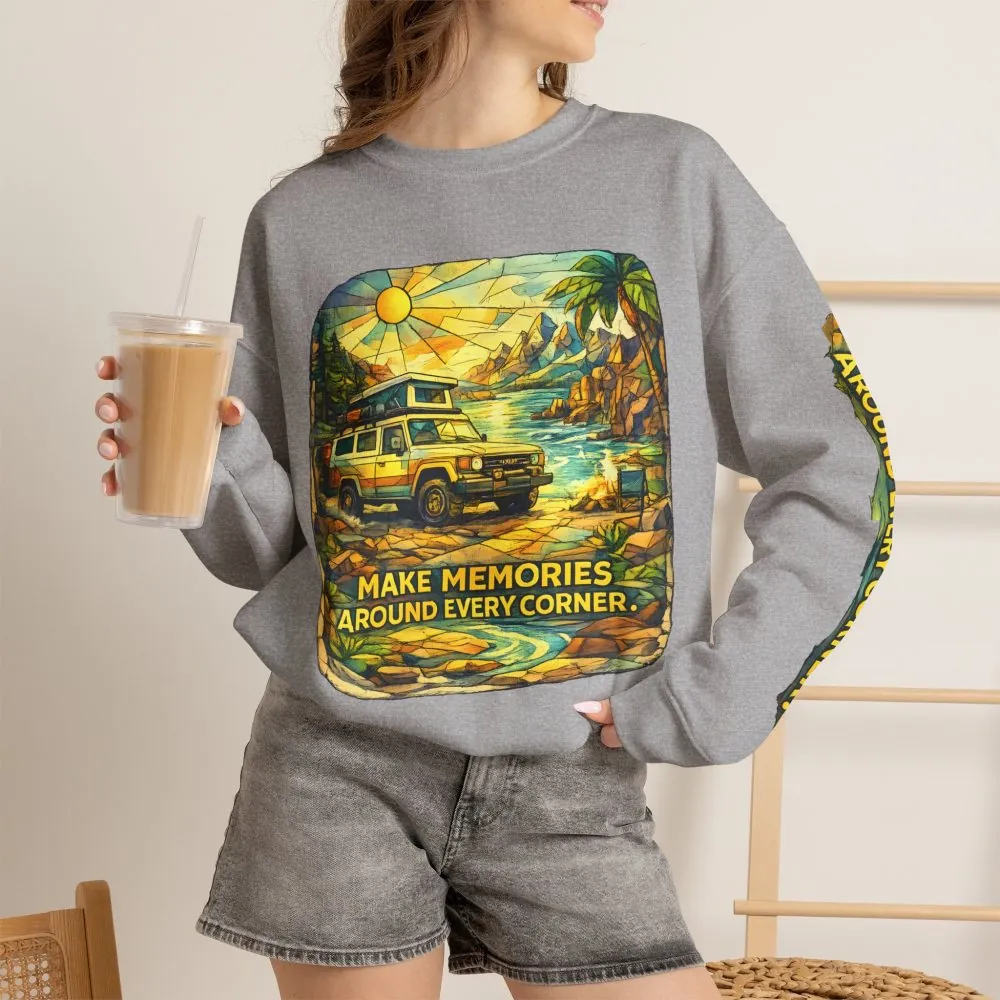 2128050927918649598_2048.jpeg Unisex Heavy Blend™ Crewneck Sweatshirt — "Make Memories Around Every Corner" Design Cubic-Line