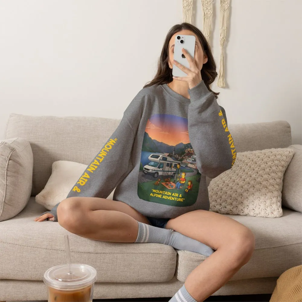 Unisex Heavy Blend™ Crewneck Sweatshirt — "Mountain Air-Alpine Adventure" Design Sitcom-Line