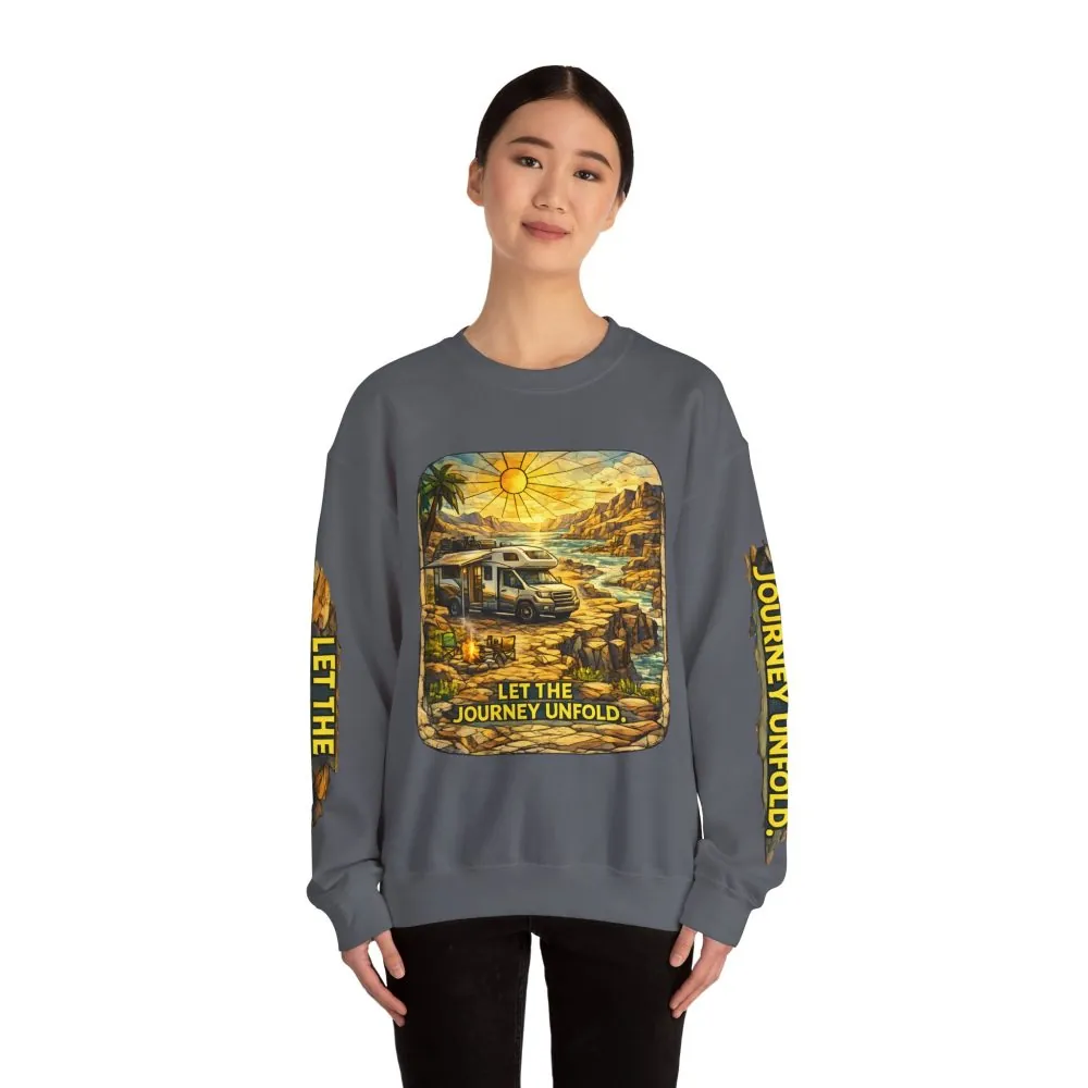 2131846426494117207_2048.jpeg Unisex Heavy Blend™ Crewneck Sweatshirt — "Let The Journey Unfold" Design Cubic-Line