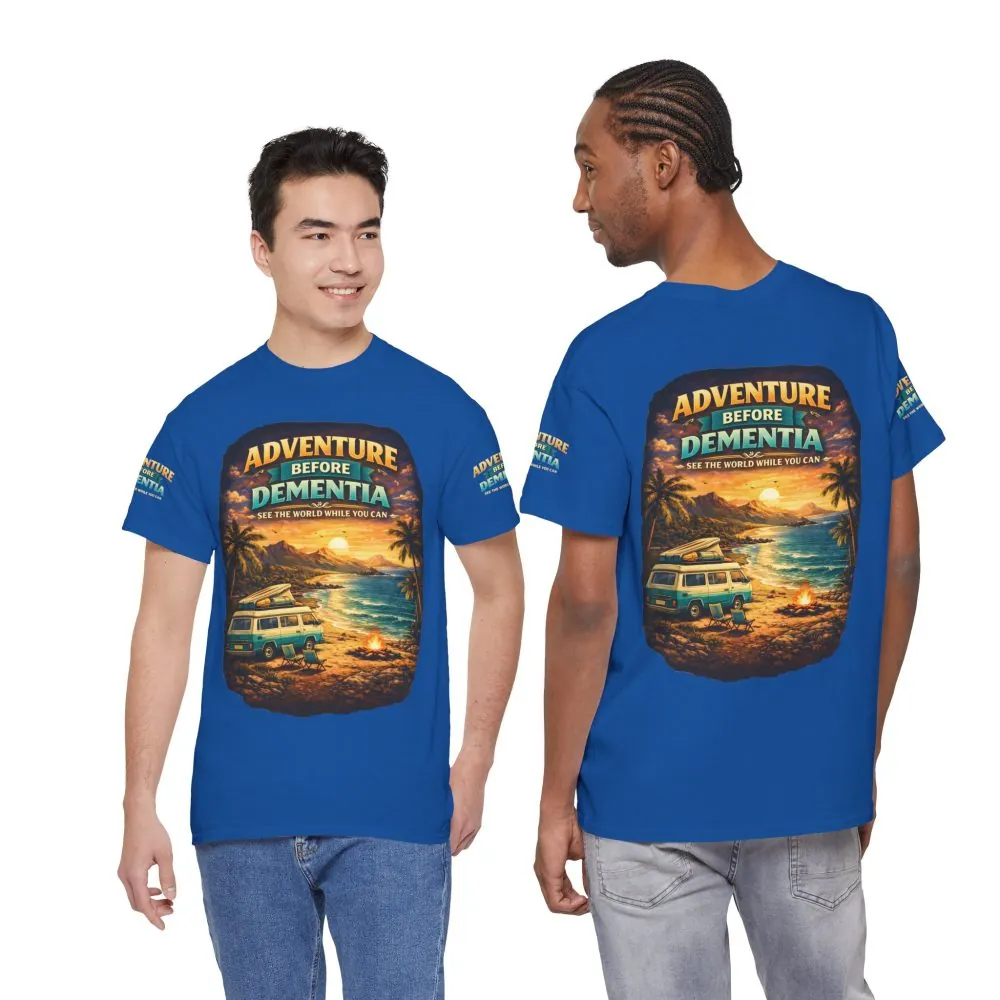 Unisex Heavy Cotton Tee — "Adventure Before Dementia" Design Scenic-Line