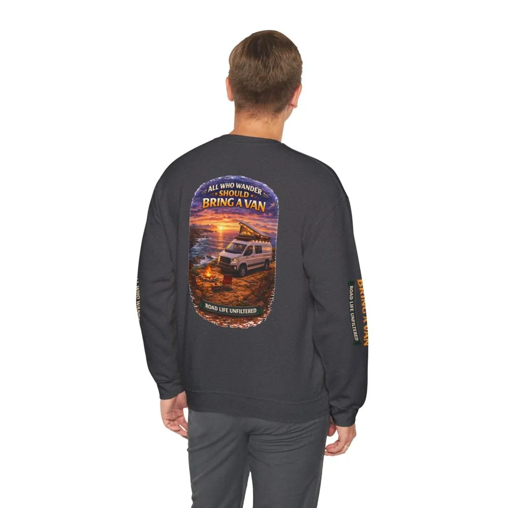 2136550791055936833_2048.jpeg Unisex Heavy Blend™ Crewneck Sweatshirt — "All Who wander Should Bring A Van" Design Scenic-Line