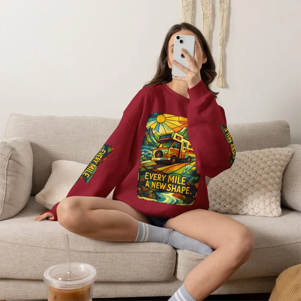 2138094451821567508_2048.jpeg Unisex Heavy Blend™ Crewneck Sweatshirt — "Every Mile A New Shape" Design Cubic-Line