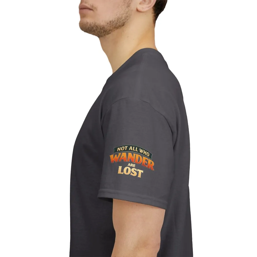 Unisex Heavy Cotton Tee — "Not All Who Wander Are Lost" Design Scenic-Line