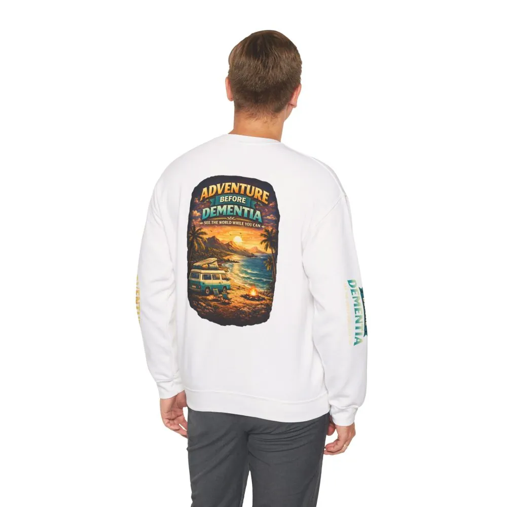 Unisex Heavy Blend™ Crewneck Sweatshirt — "Adventure Before Dementia" Design Scenic-Line
