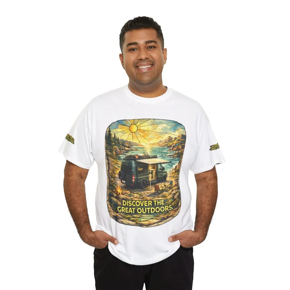 Unisex Heavy Cotton Tee — "Discover The Great Outdoors" Design Cubic-Line
