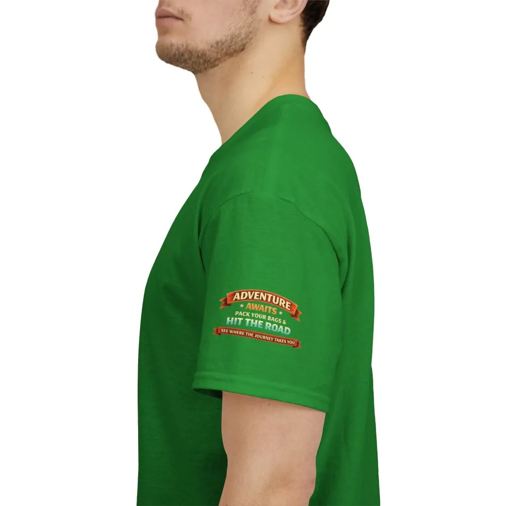 Unisex Heavy Cotton Tee — "Adventure Awaits-Pack Your Bags" Design Scenic-Line