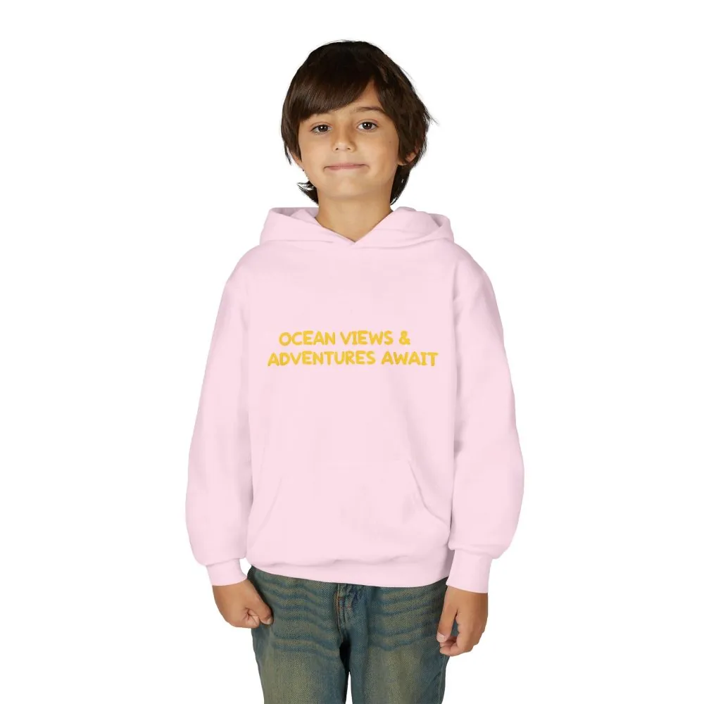 Youth Hoodie(Gildan) – "Ocean Views-Adventures Awaits" (Design Sitcom-Line)