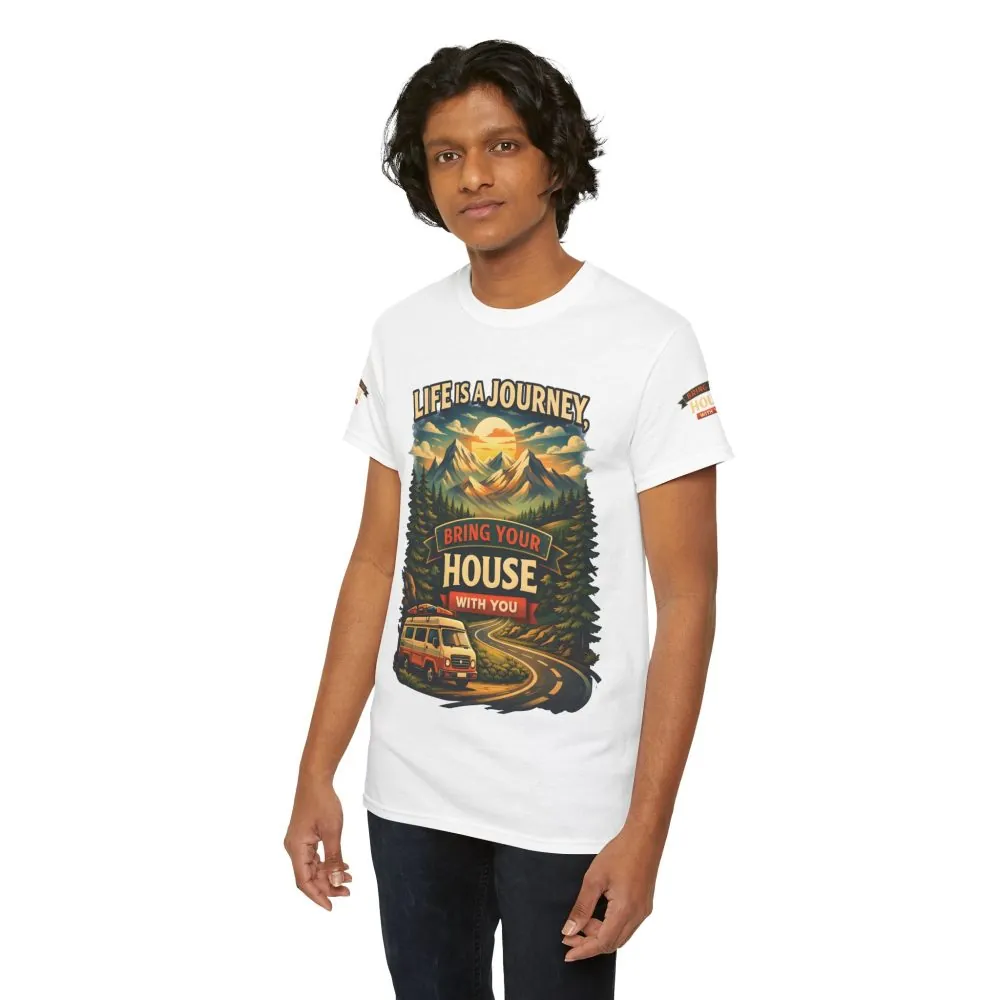 Unisex Heavy Cotton Tee — "Live Is A Journey-Bring Your House With You" Design Scenic-Line