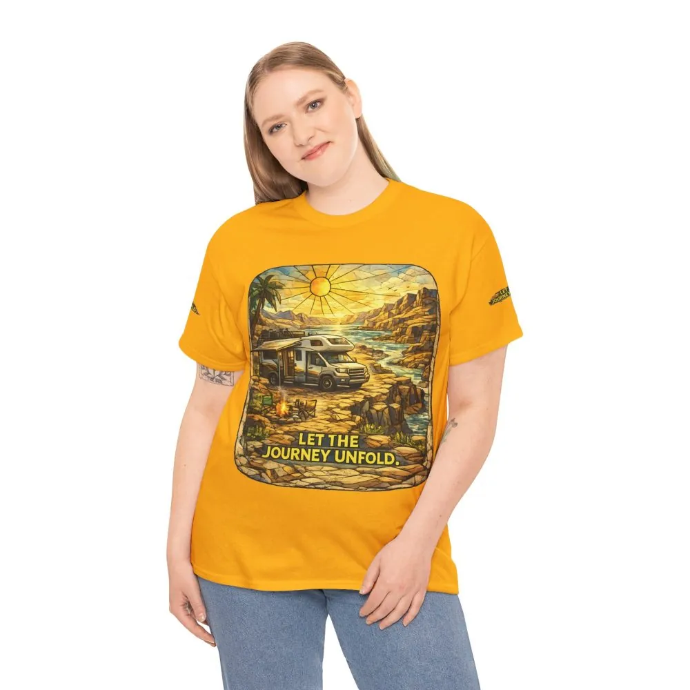 Unisex Heavy Cotton Tee — "Let The Journey Unfold" Design Cubic-Line
