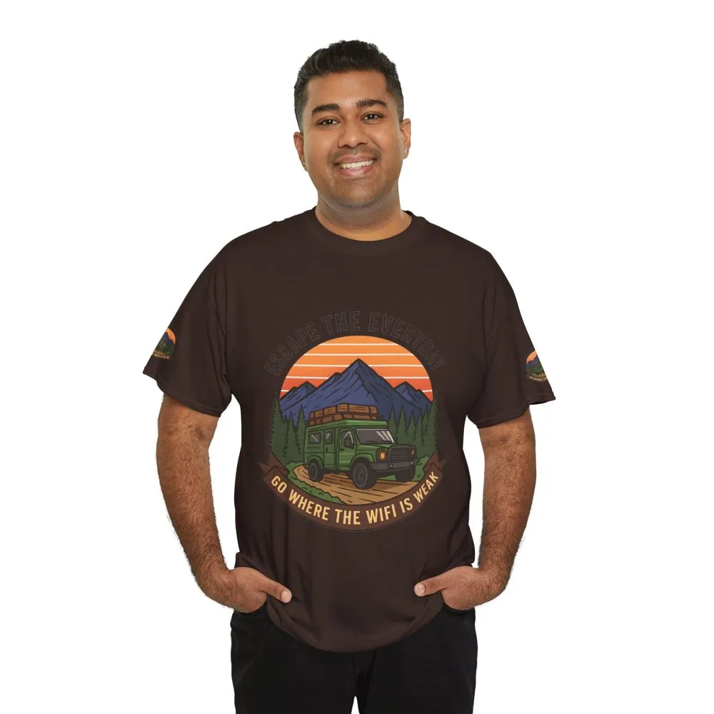 Unisex Heavy Cotton Tee — "Go Where the WiFi Is Weak" Adventure Shirt