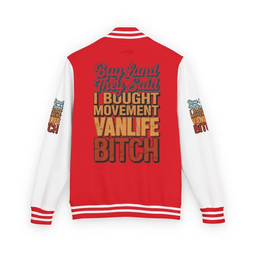 2169728928364414131_2048.jpeg Unisex Heavyweight Letterman Jacket — "Buy Land They Said" Design F**K-Line