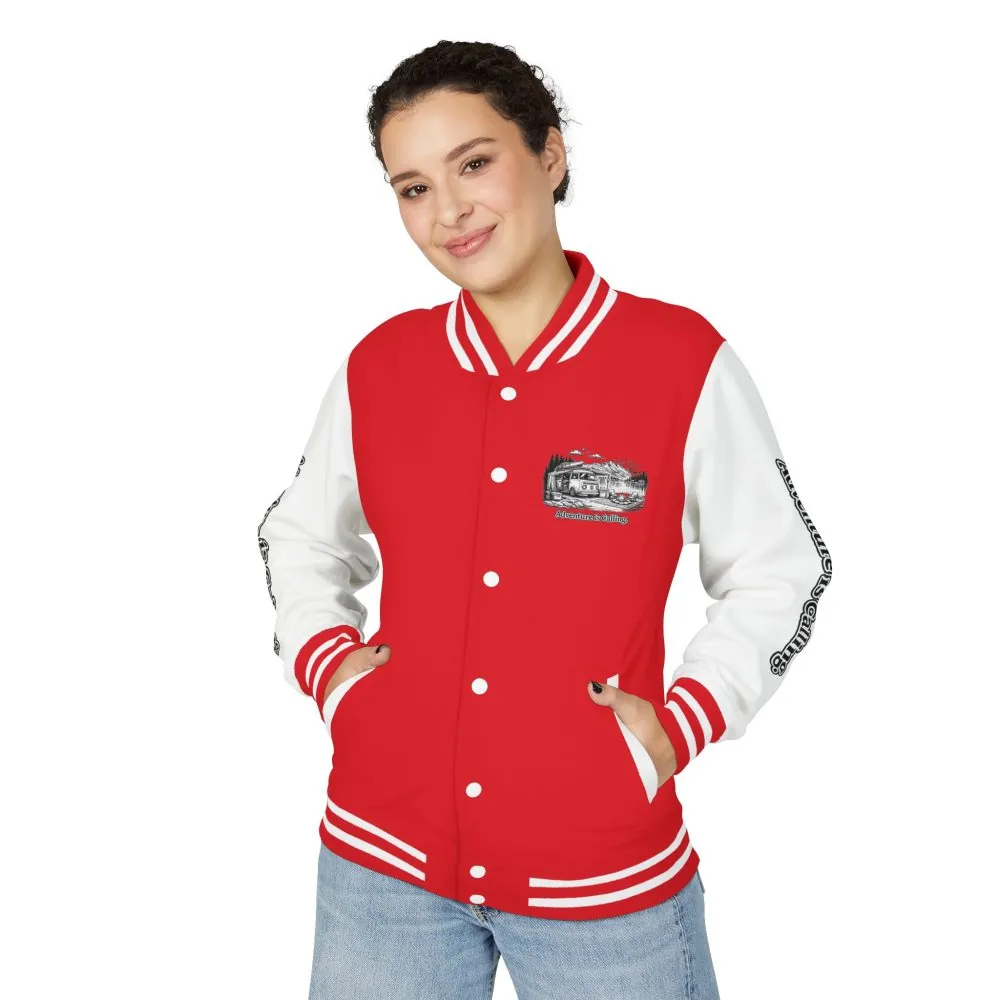 Unisex Heavyweight Letterman Jacket — "Adventure Is Calling" Travel Varsity Coat