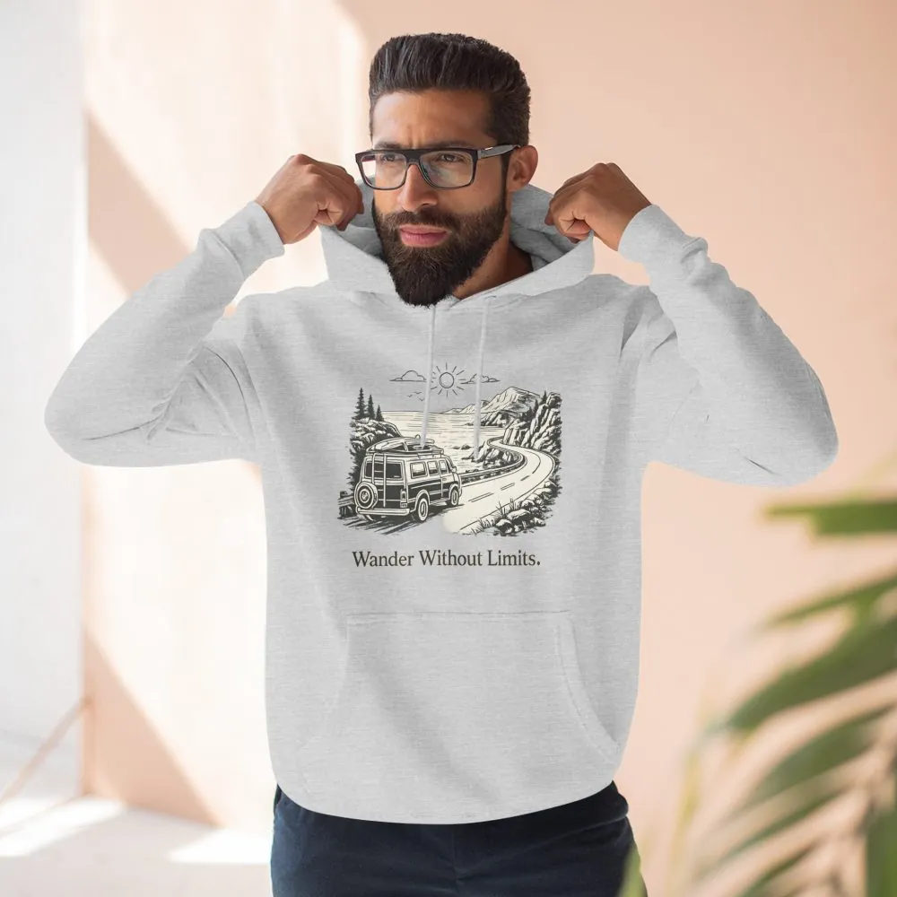 2172883216257703558_2048.jpeg Three-Panel Fleece Hoodie - "Wander Without Limits" Design Minimal-Line