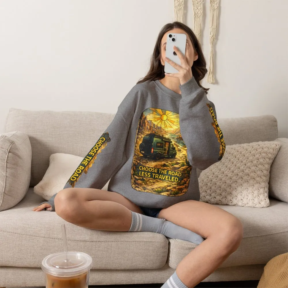 Unisex Heavy Blend™ Crewneck Sweatshirt — "Choose The Road Less Traveled" Design Cubic-Line