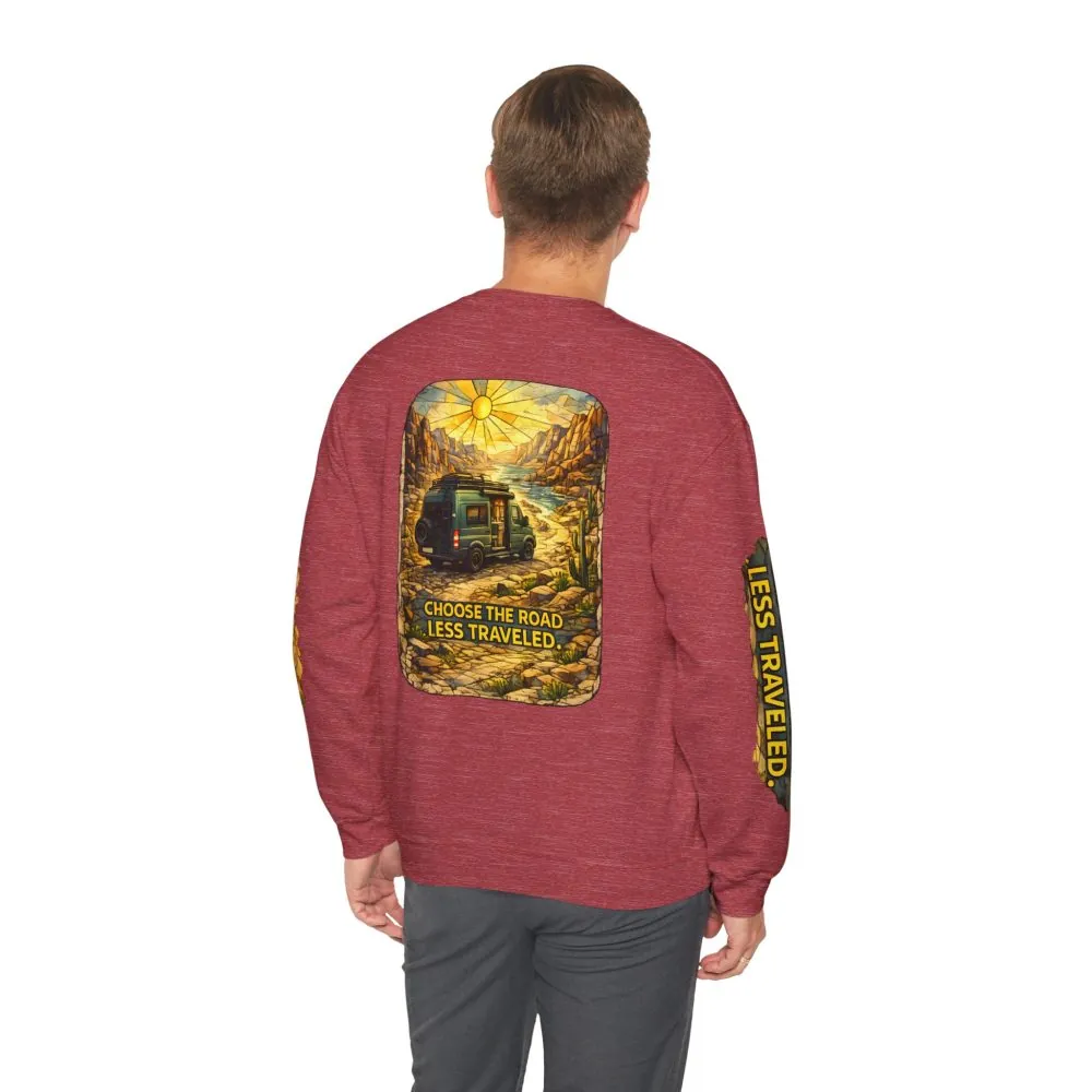 Unisex Heavy Blend™ Crewneck Sweatshirt — "Choose The Road Less Traveled" Design Cubic-Line