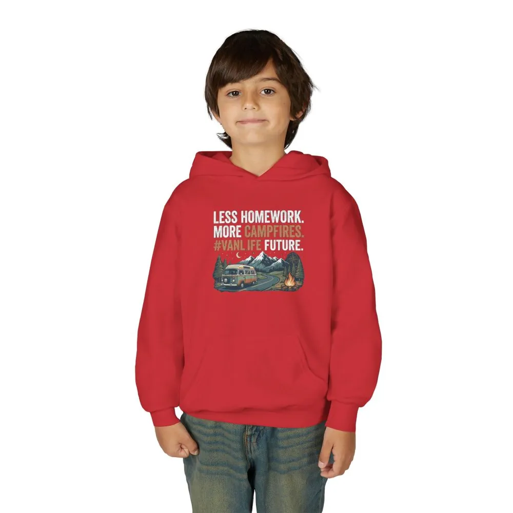 Youth Hoodie(Gildan) – Less Worry, More Campfires #VanLife Adventure Pullover