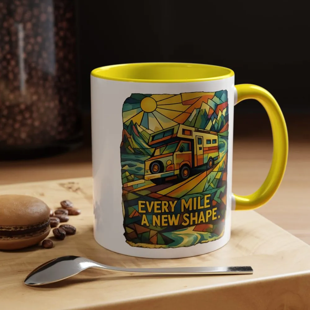 Accent Coffee Mug (11, 15oz) — "Every Mile A New Shape" Design Cubic-Line