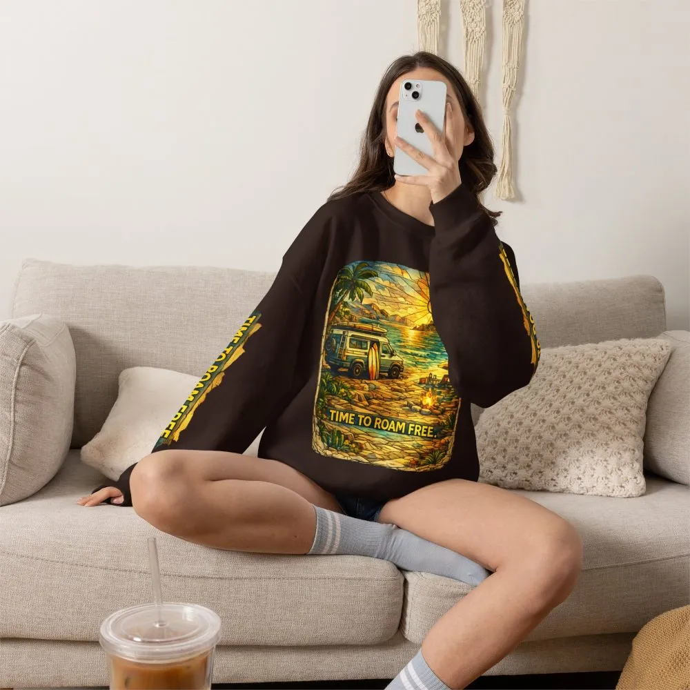 Unisex Heavy Blend™ Crewneck Sweatshirt — "Time To Roam Free" Design Cubic-Line