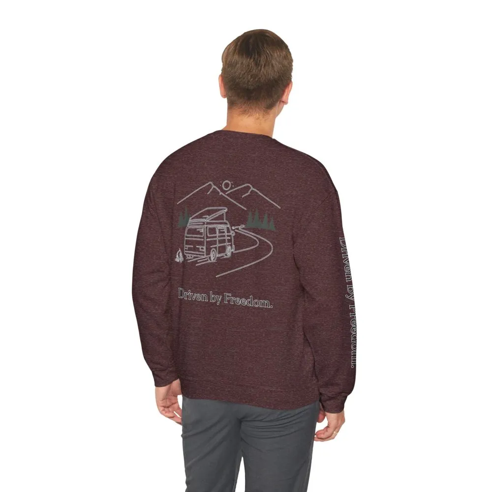 Unisex Heavy Blend™ Crewneck Sweatshirt — "Driven By Freedom" Design Minimal-Line