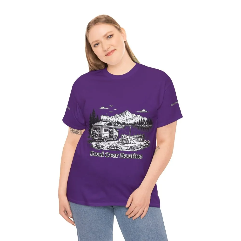2230224694766352864_2048.jpeg Unisex Heavy Cotton Tee — "Road Over Routine" Design Minimal-Line