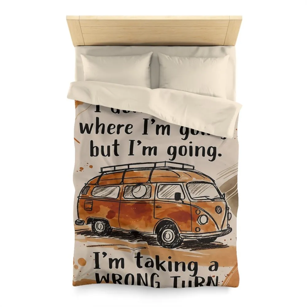 Duvet Cover - 'I Don't Know Where I'm Going' Vintage Camper Quote Microfiber Duvet
