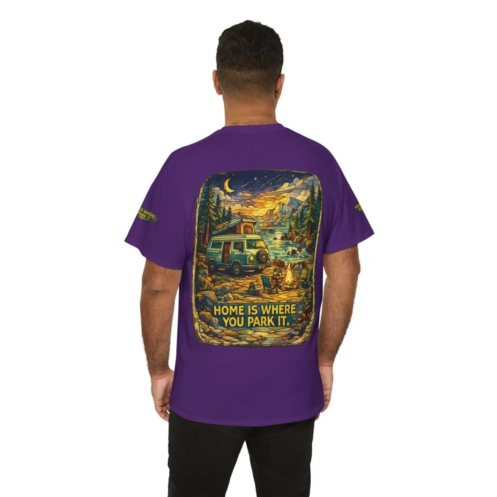 Unisex Heavy Cotton Tee — "Home Is Where You Park It" Design Cubic-Line