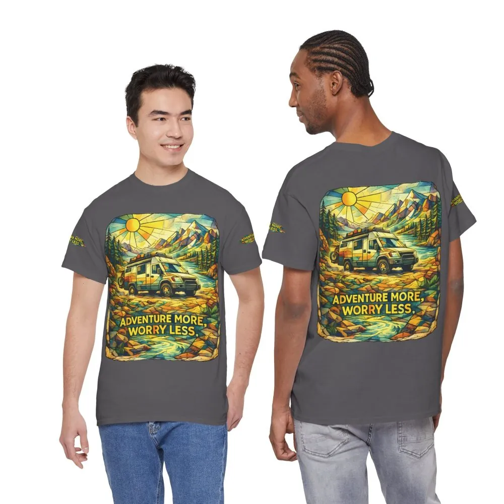 Unisex Heavy Cotton Tee — "Adventure More Worry Less" Design Cubic-Line