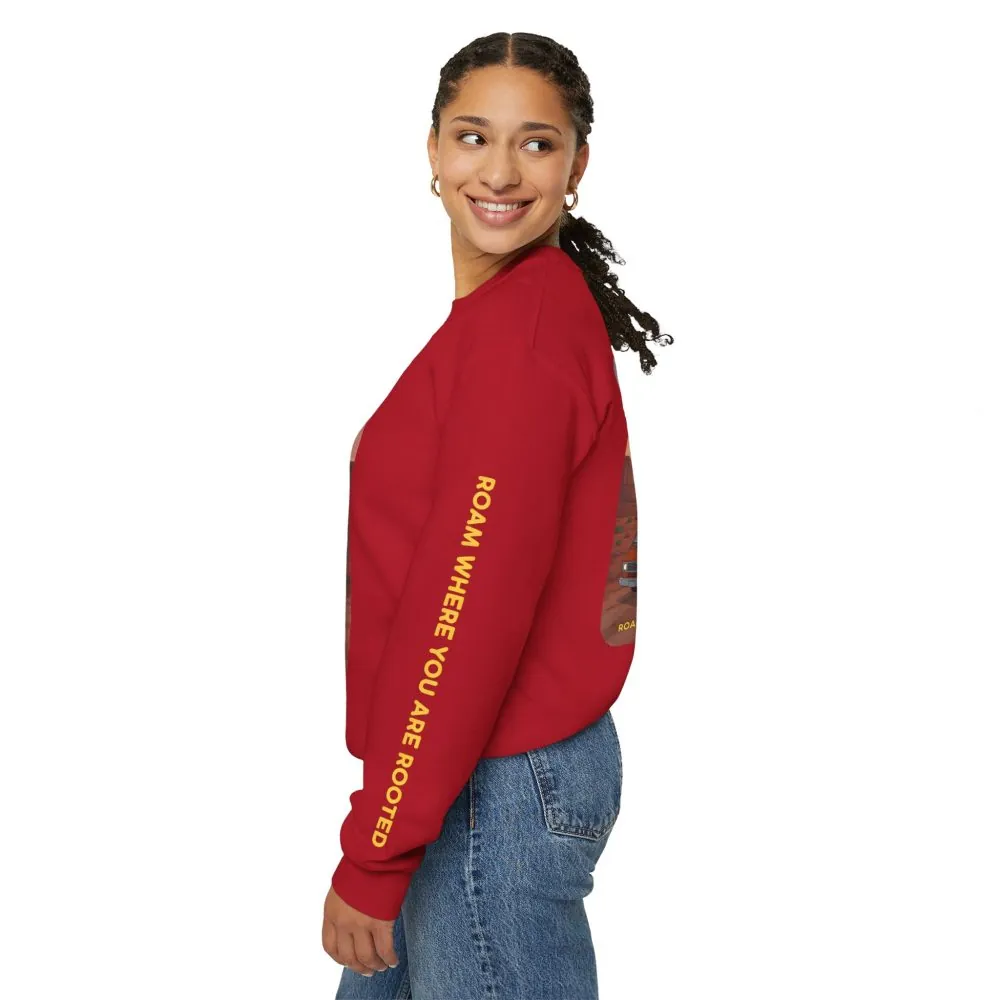 Unisex Heavy Blend™ Crewneck Sweatshirt — "Roam Where You Are Rooted" Design Sitcom-Line