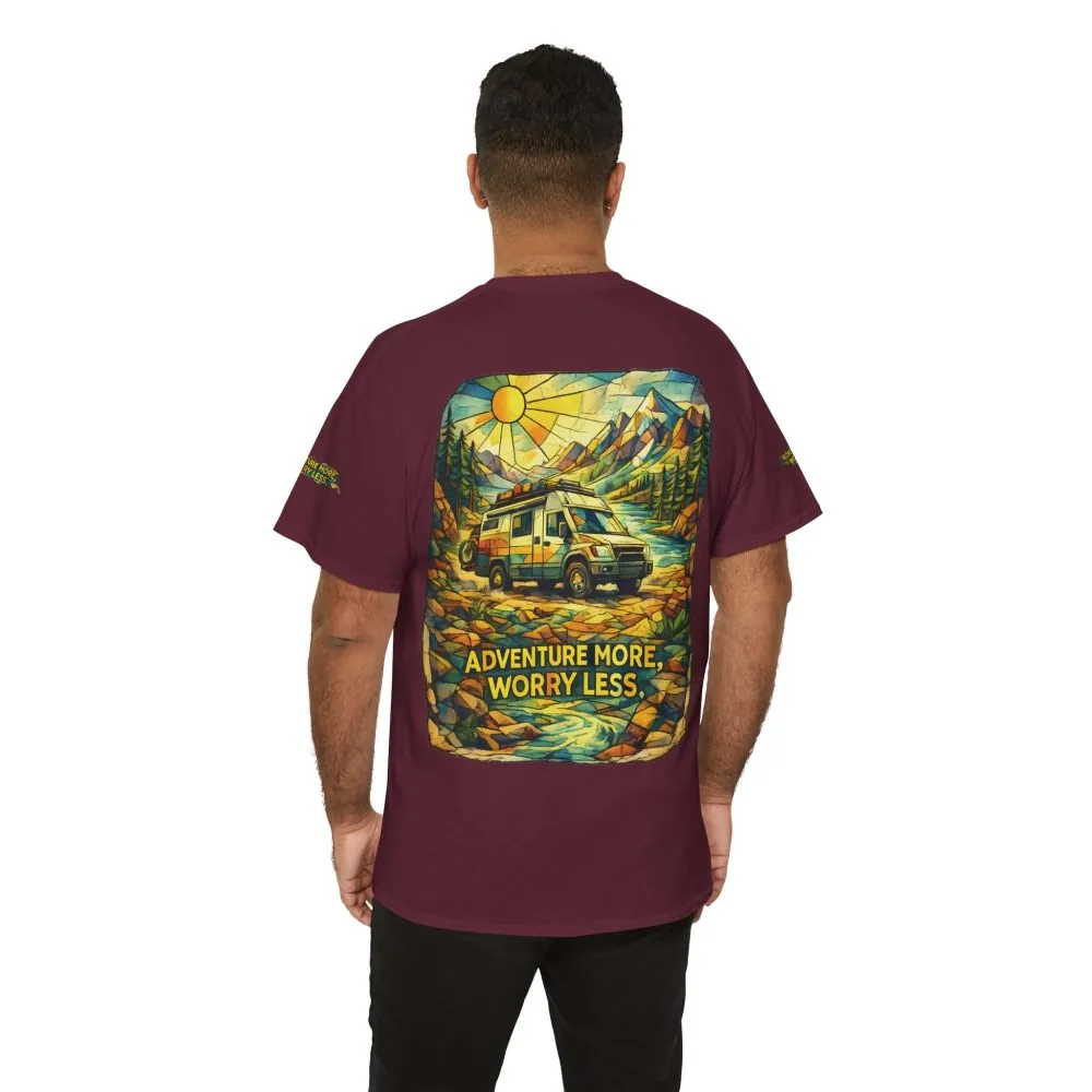 Unisex Heavy Cotton Tee — "Adventure More Worry Less" Design Cubic-Line