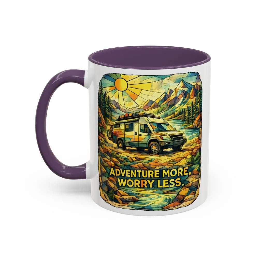 Accent Coffee Mug (11, 15oz) — "Adventure More Worry Less" Design Cubic-Line
