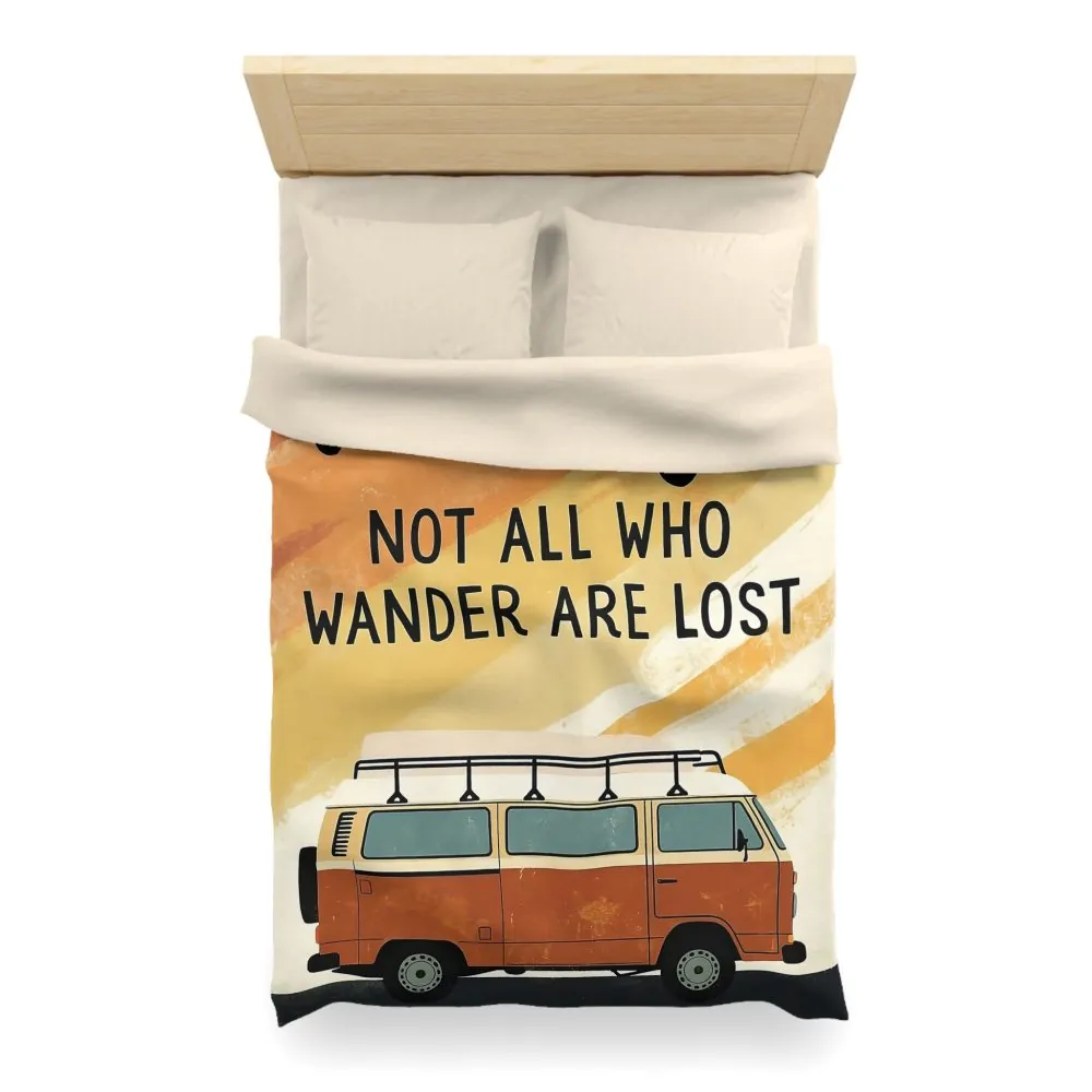Duvet Cover — "Vanlife: Not All Who Wander Are Lost" Retro Camper Bedding