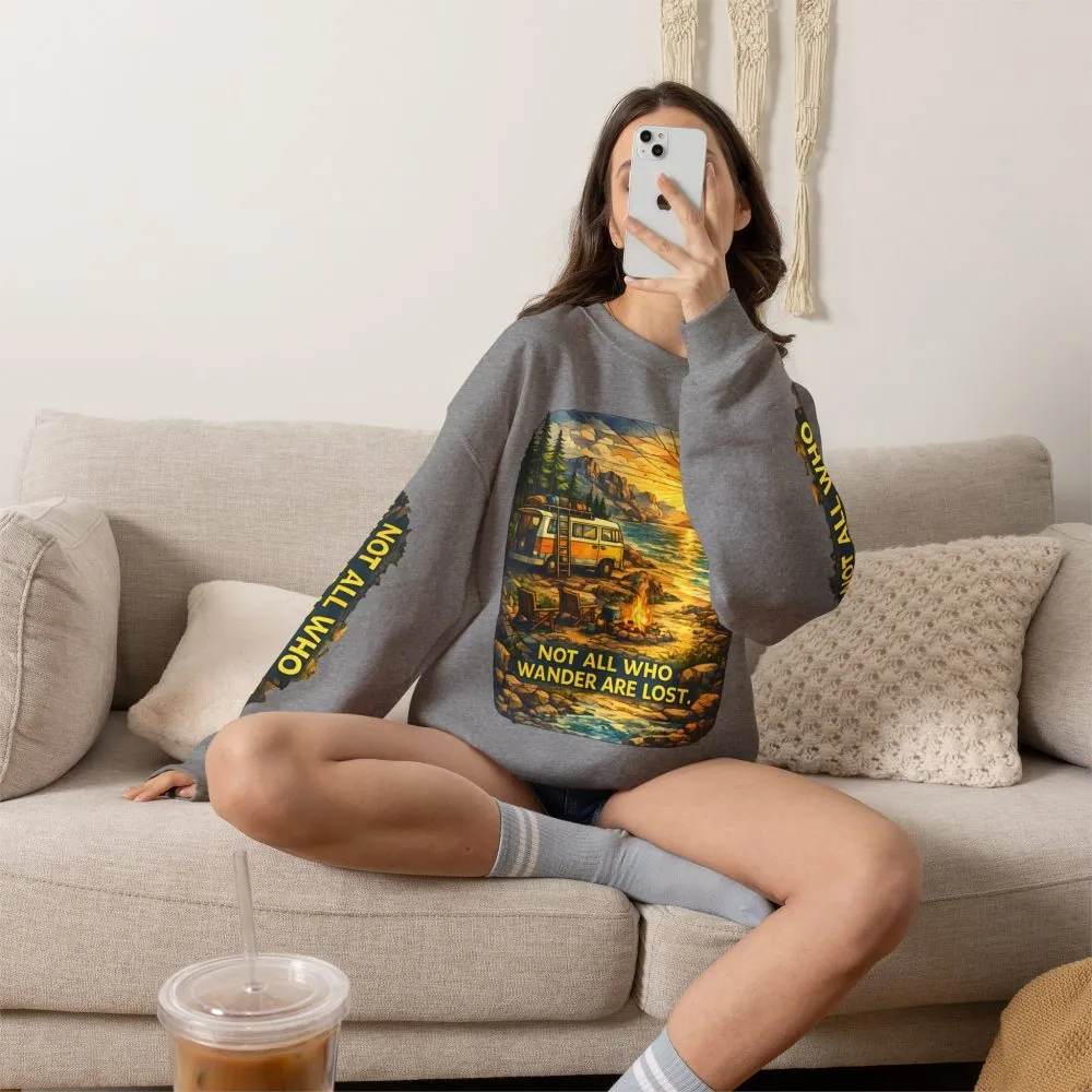 Unisex Heavy Blend™ Crewneck Sweatshirt — "Not All Who Wander Are Lost" Design Cubic-Line