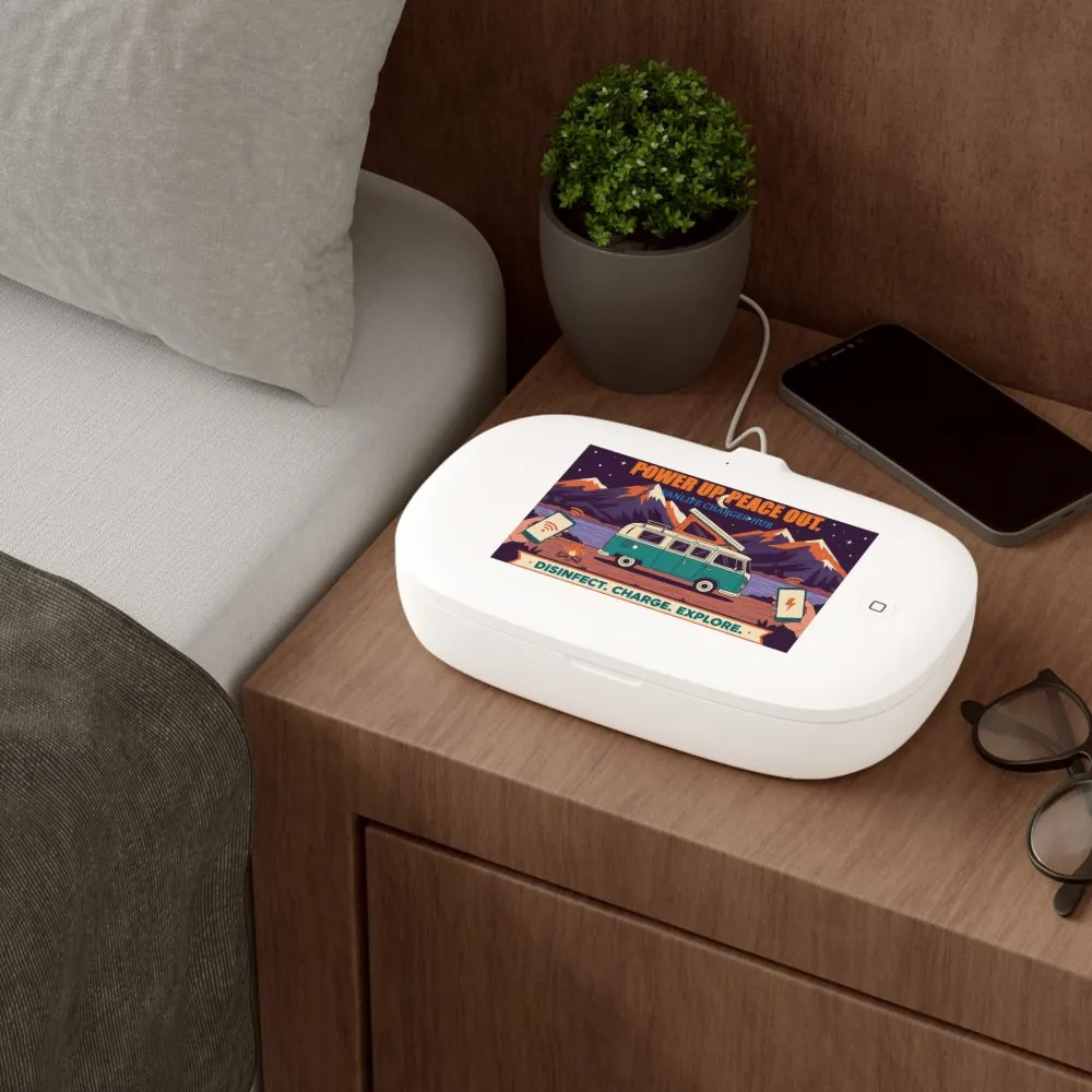 UV Phone Sanitizer & Wireless Charger — “Power Up Peace Out” Camper Design