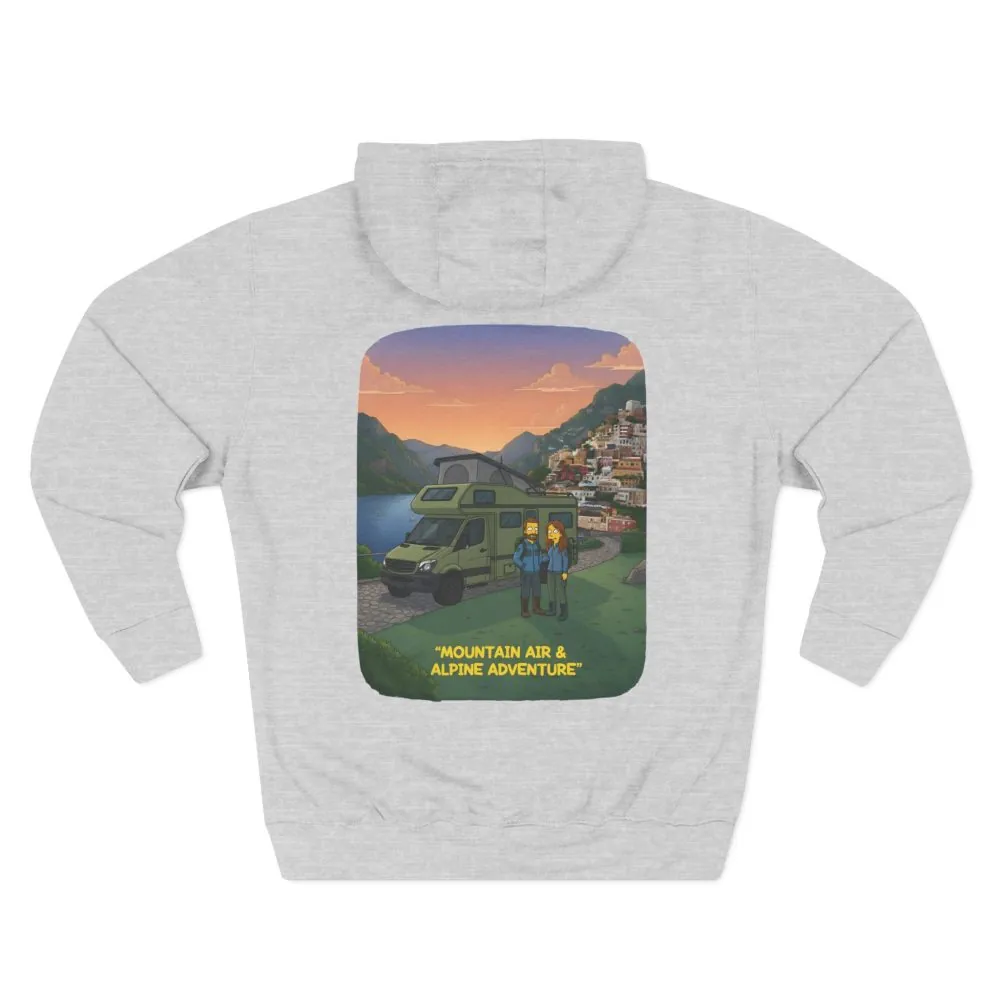 Three-Panel Fleece Hoodie - "Mountain Air And Alpine Adventure"" Design Sitcom-Line