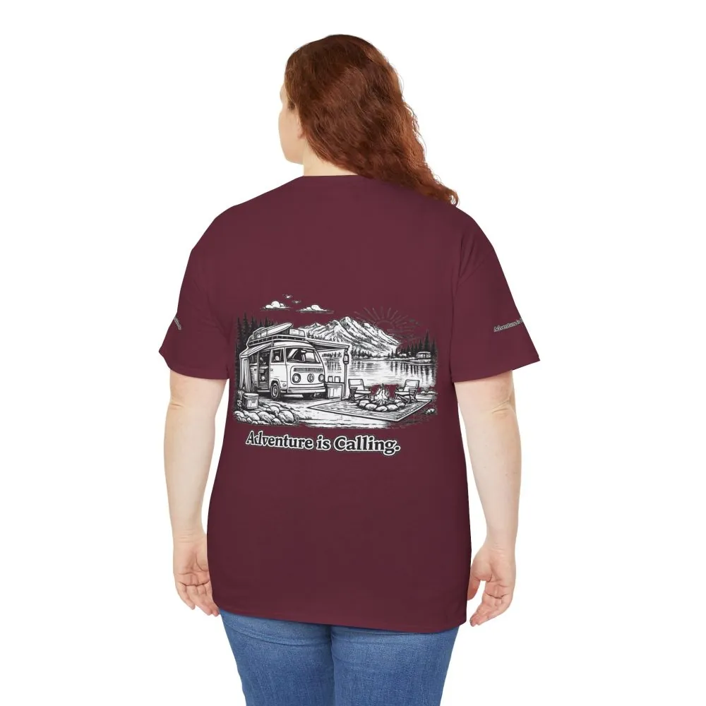 Unisex Heavy Cotton Tee — "Adventure Is Calling" Design Minimal-Line