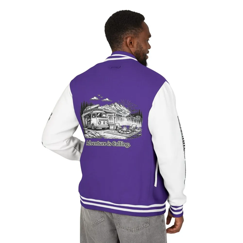 Unisex Heavyweight Letterman Jacket — "Adventure Is Calling" Travel Varsity Coat
