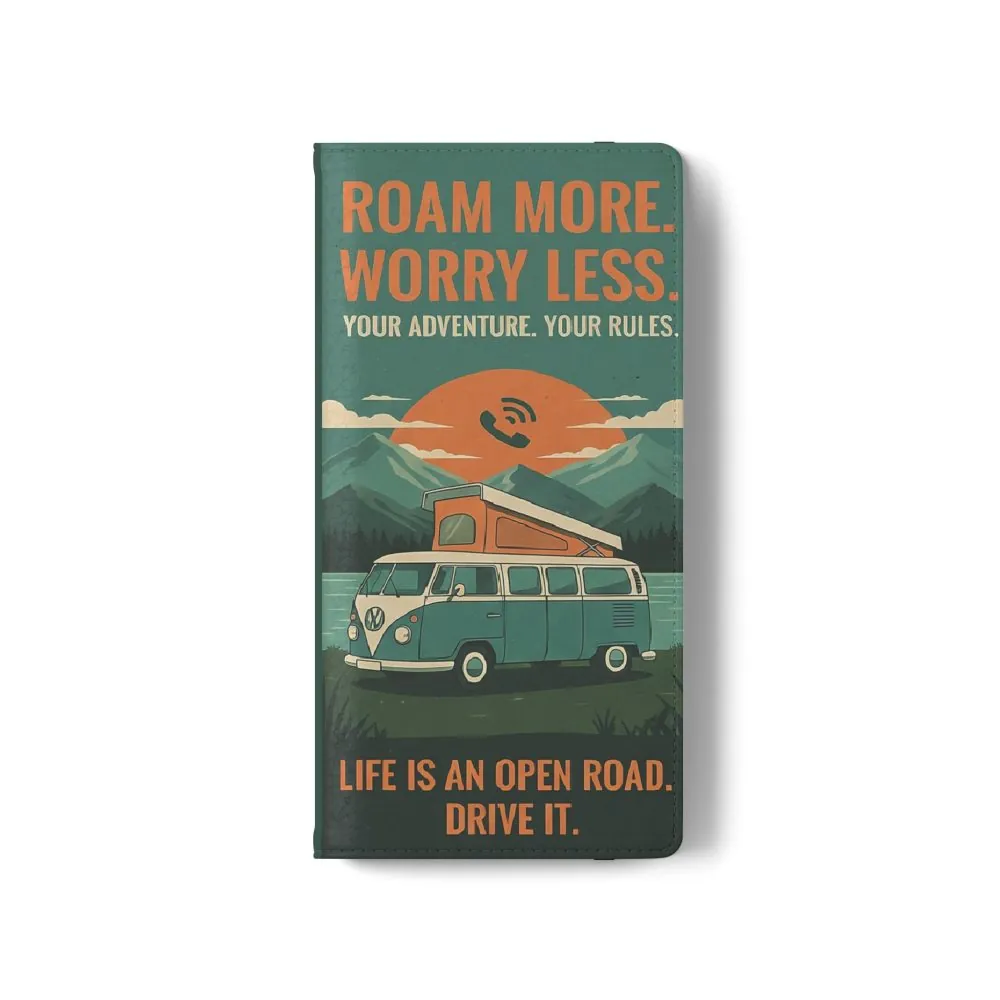 2283302738427606126_2048.jpeg Flip Phone Case — "Roam More Worry Less - Life Is An Open Road" Phone Wallet