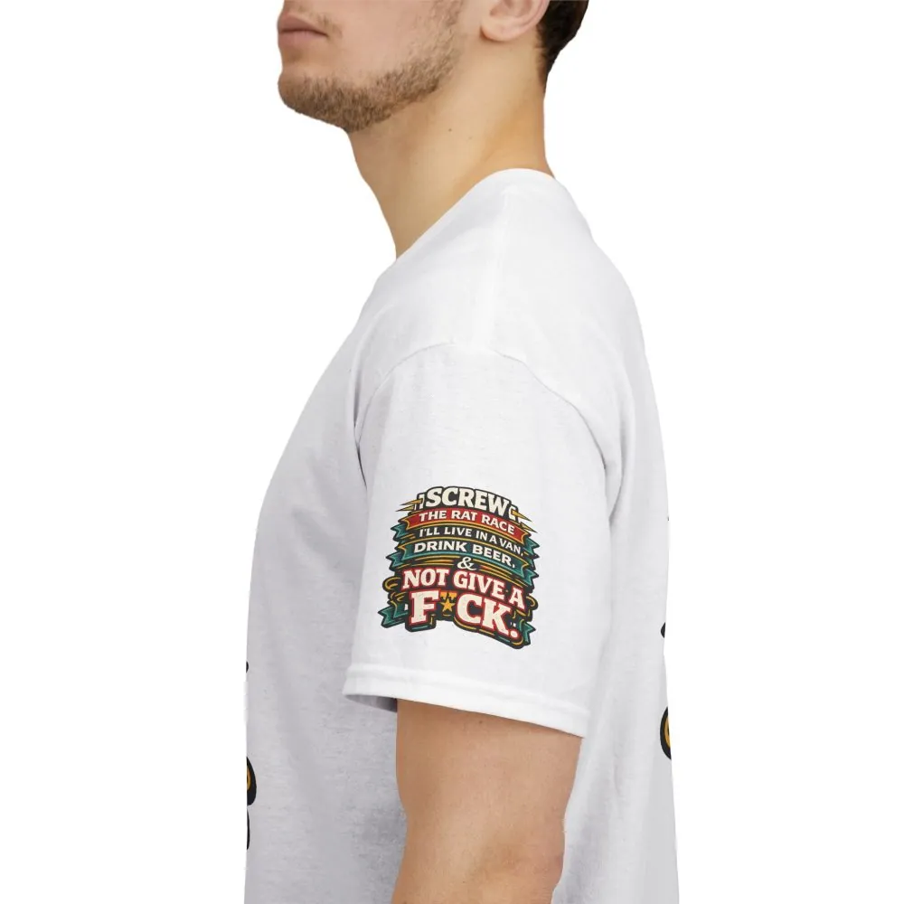 Unisex Heavy Cotton Tee — "Screw The Rat Race" Design F**K-Line