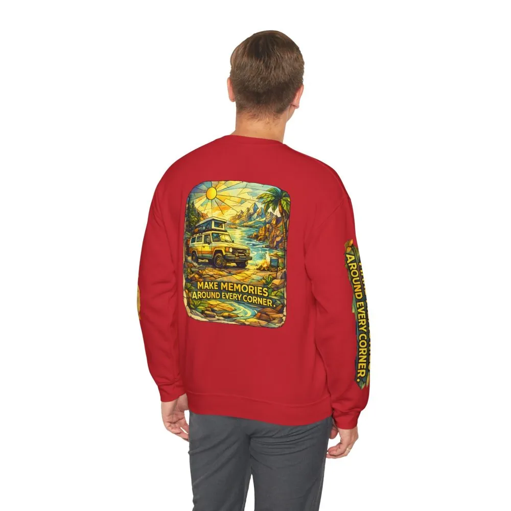 2285065632676219025_2048.jpeg Unisex Heavy Blend™ Crewneck Sweatshirt — "Make Memories Around Every Corner" Design Cubic-Line