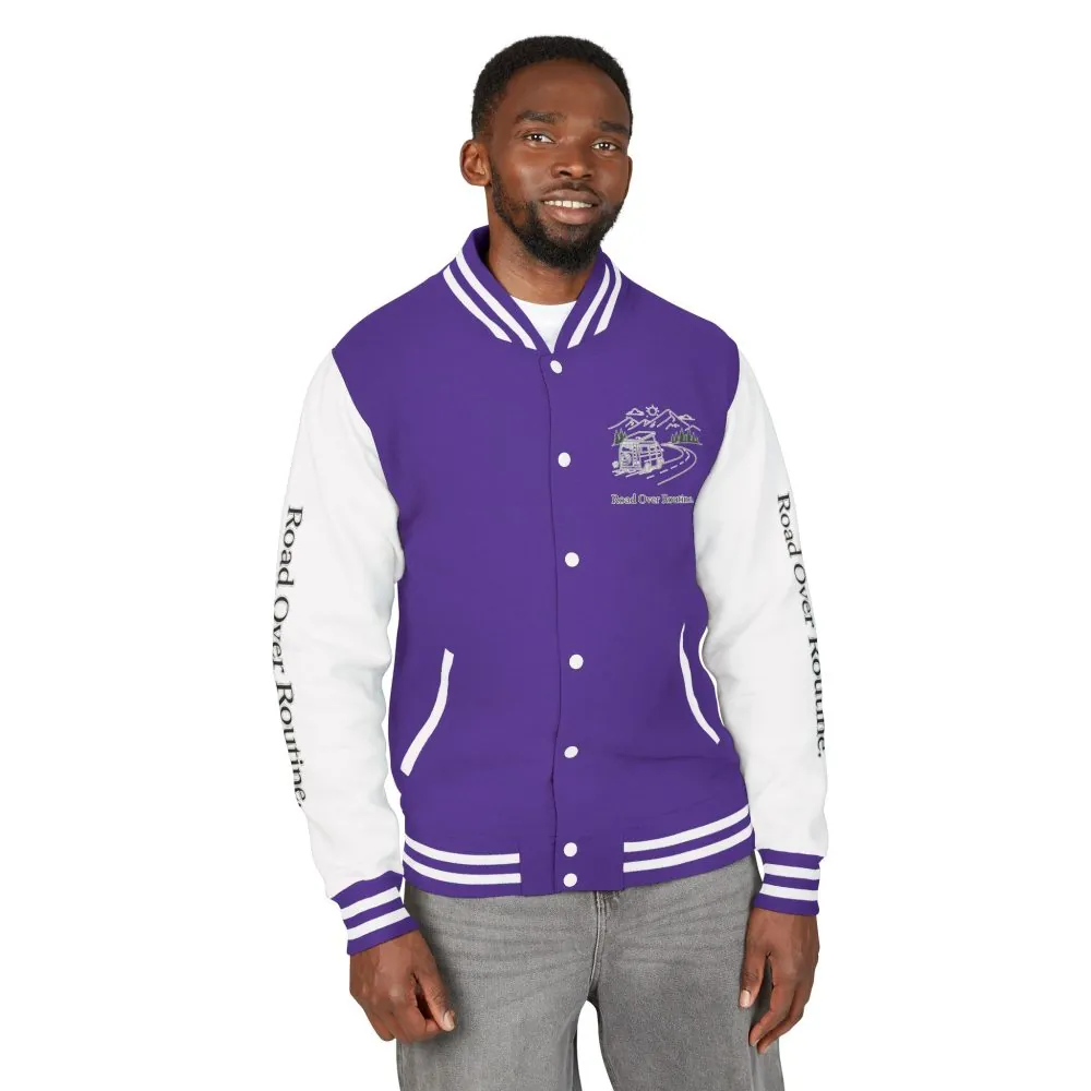 Unisex Heavyweight Letterman Jacket — "Road Over Routine" Travel Varsity Coat