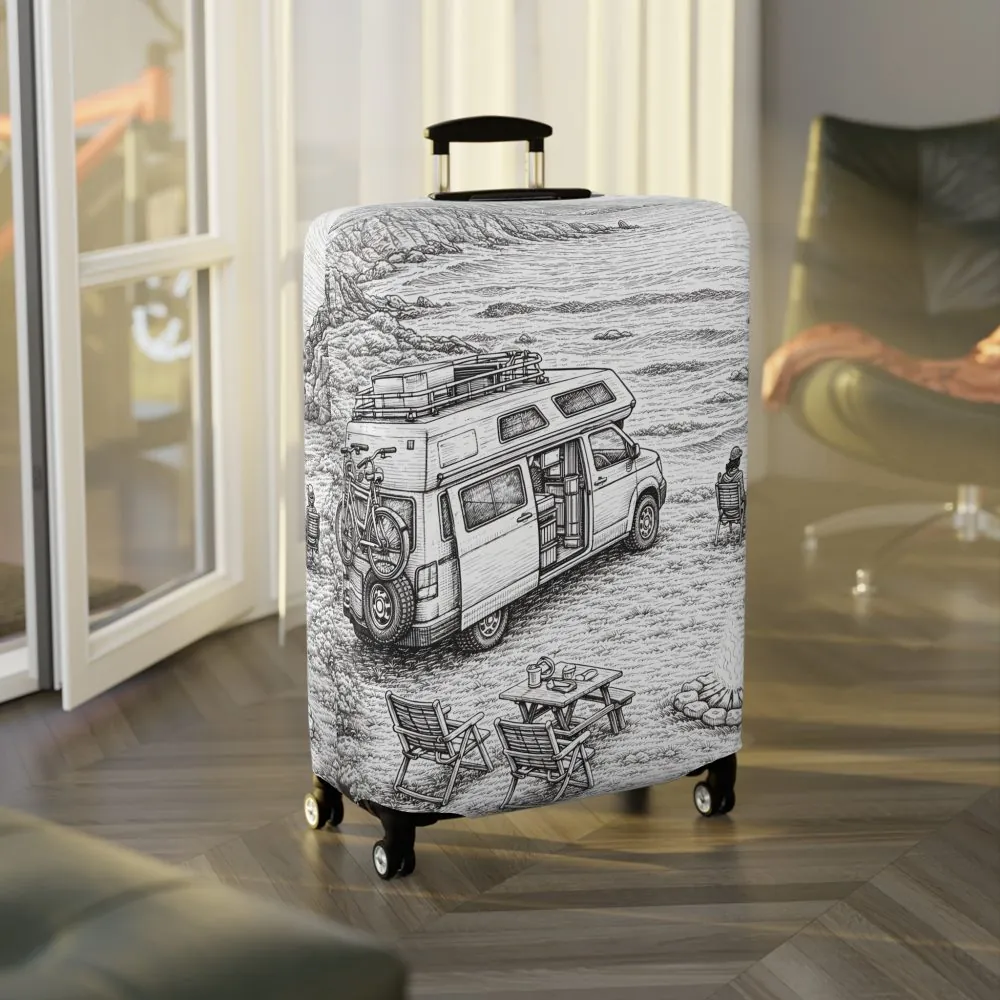 Luggage Cover — Adventure Camper Sketch Travel Suitcase