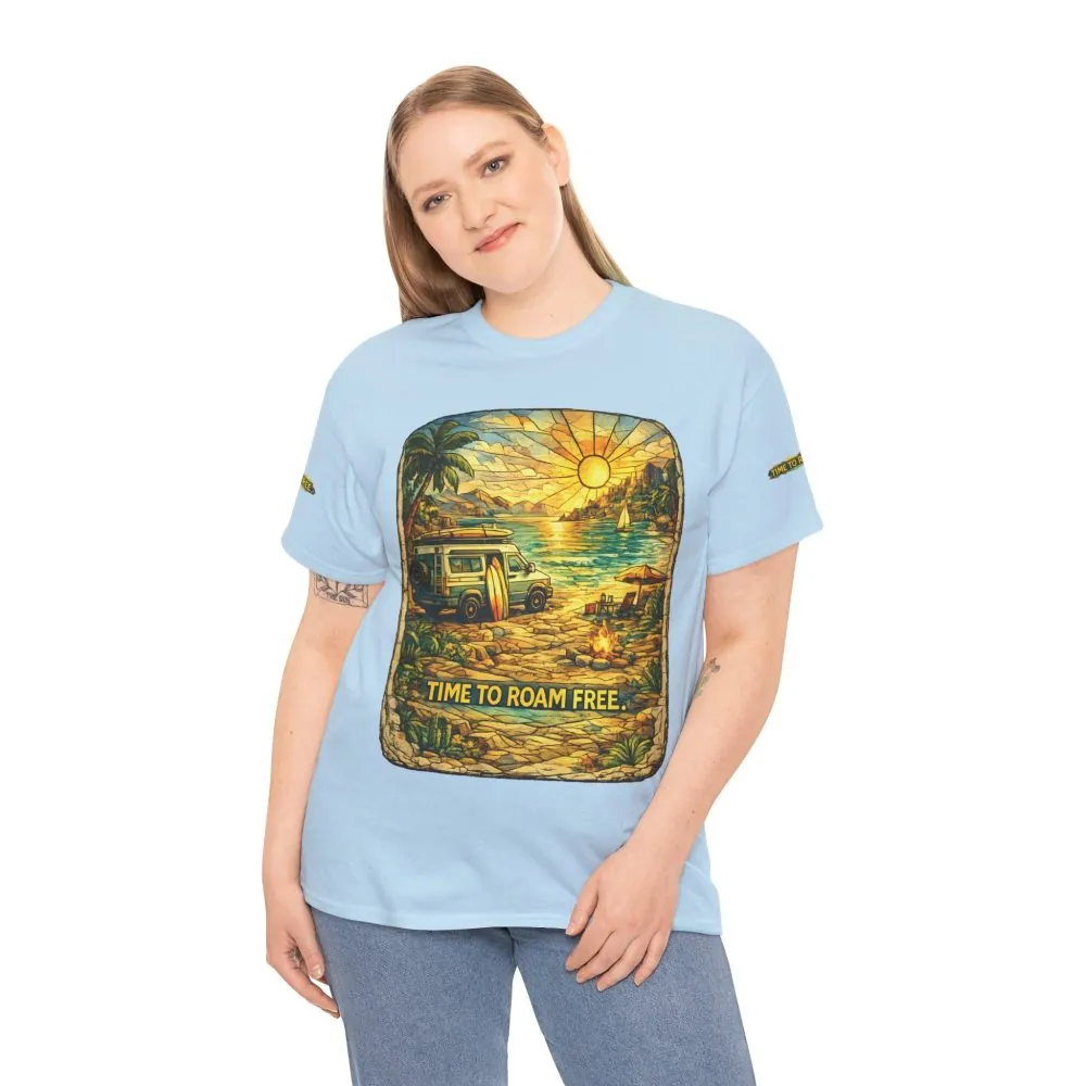 2294208329100610537_2048.jpeg Unisex Heavy Cotton Tee — "Time To Roam Free" Design Cubic-Line