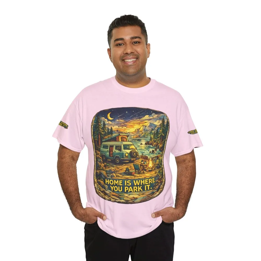Unisex Heavy Cotton Tee — "Home Is Where You Park It" Design Cubic-Line